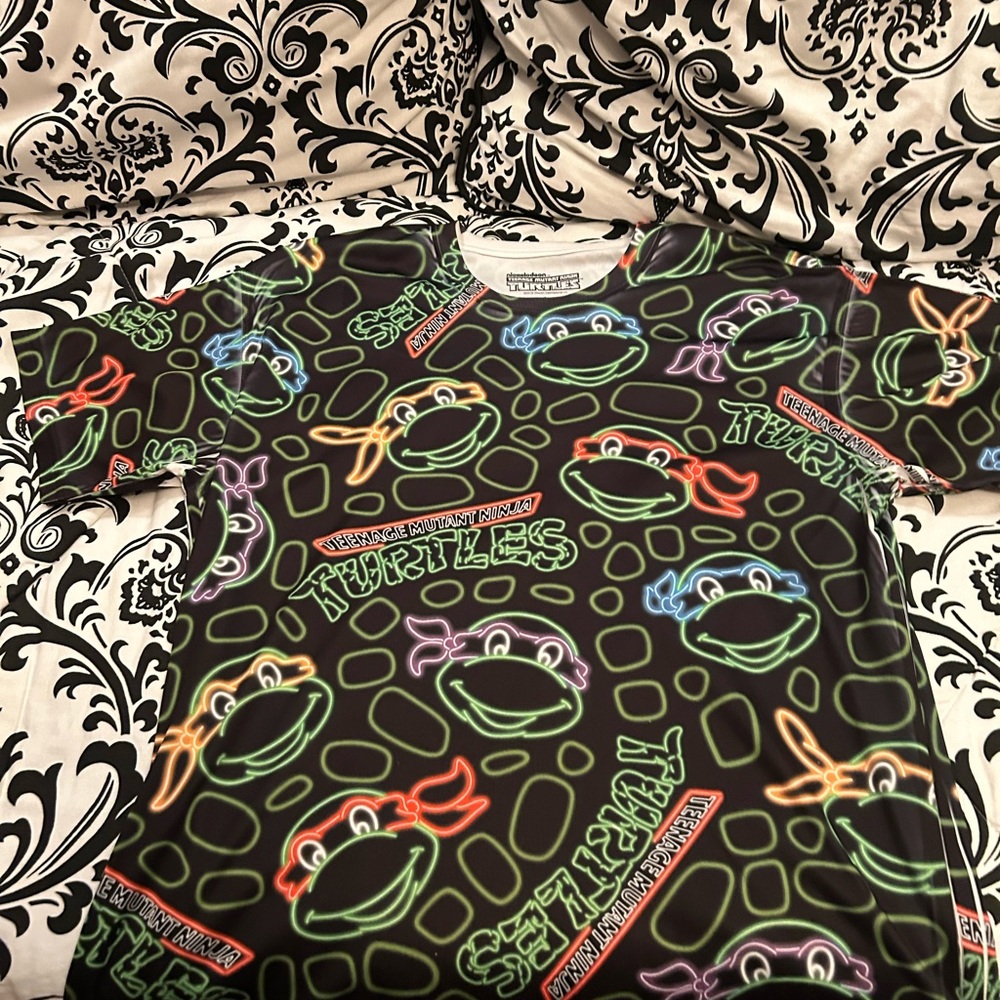 Nickelodeon Neon Turtles Tee with Black Base Men’s